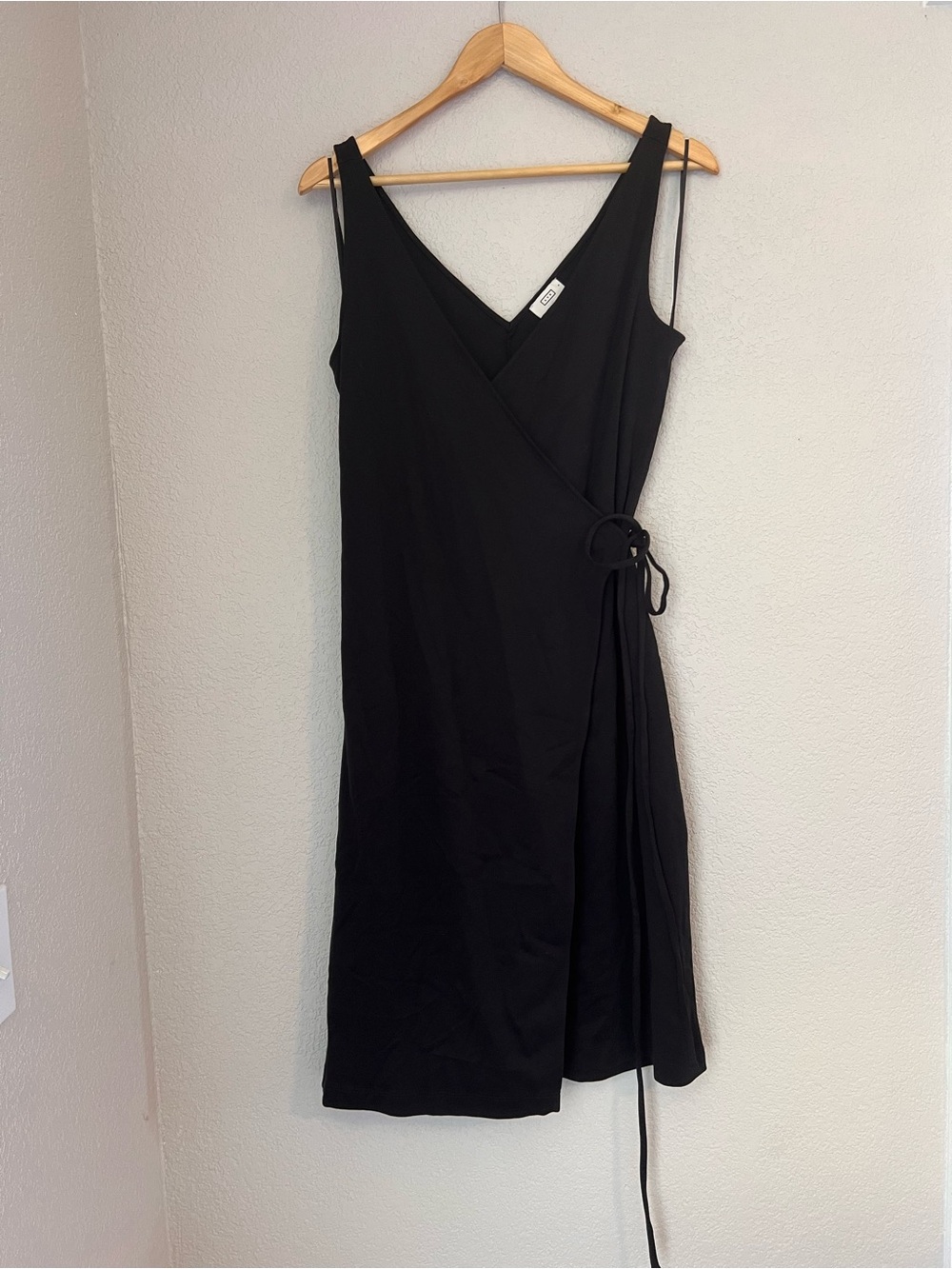 AYR Black Midi Wrap Dress with Side Tie Detail